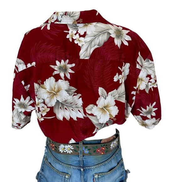 Hawaiian Shirt Button Down Crop Top One Size Boxy Coconutgirl Sunset Cotton Red - Picture 3 of 6